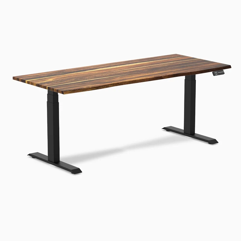 Desky Dual Hardwood Sit Stand Desk 180cm Pheasantwood Desktop and Matte Black Frame