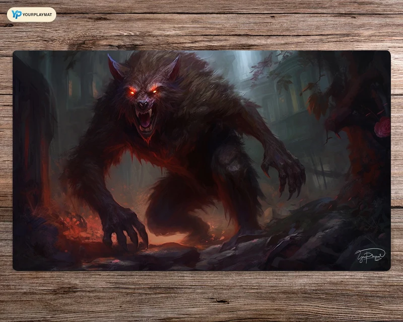 Blood Stained Werewolf - MTG Spielmatte - 24 x 14 inches - MTG Geschenke - MTG Zubehör - Magie Tischmatte - Stitched Playmat