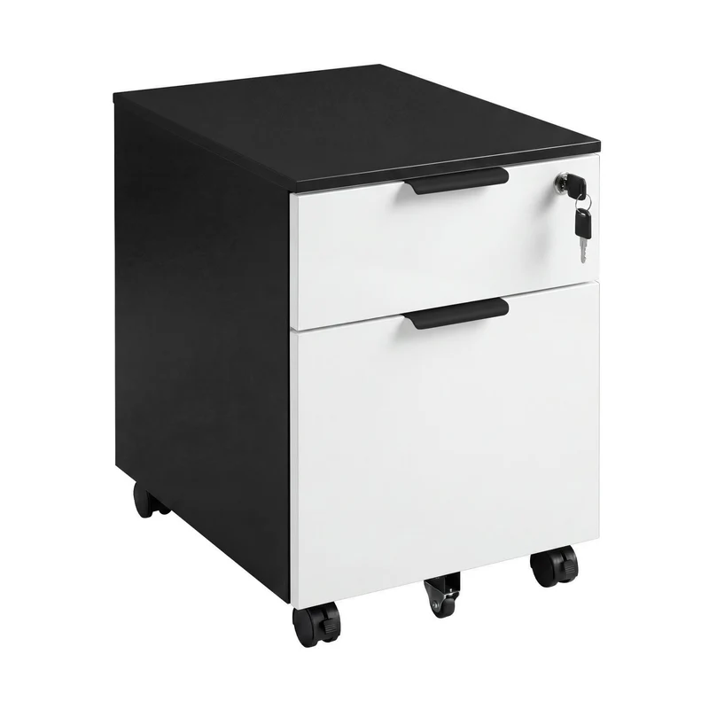 Desky Minimal Filing Cabinet - Black / White Melamine