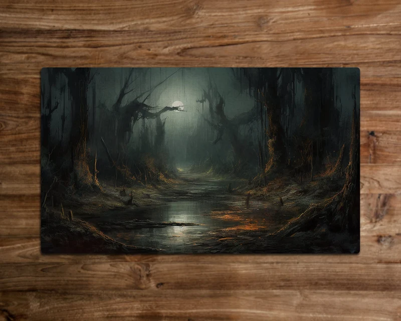 Haunting Black Swamp Reflections - MTG Playmat - 24 x 14 inches - MTG Gifts - Magic The Gathering Gifts - Stitched Playmat