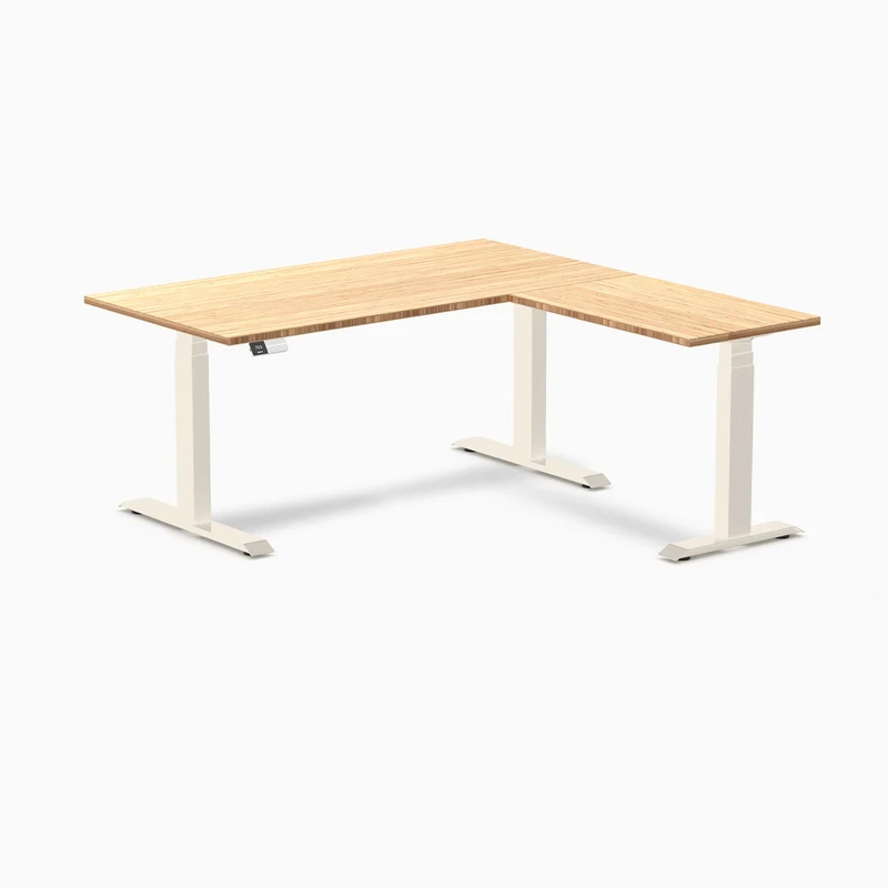Desky Bamboo L-Shape Sit Stand Desk 150 x 155 cm and Wheat Leg