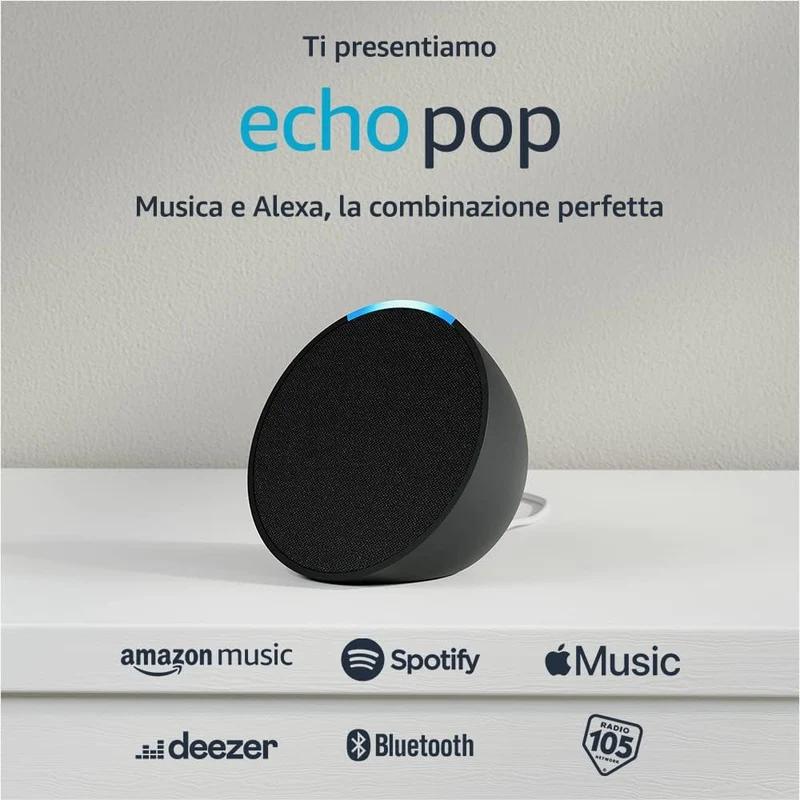 Echo Pop | Altoparlante intelligente Wi-Fi e Bluetooth, compatto e dal suono potente, con Alexa | Antracite