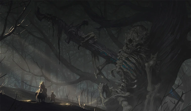 Sword Pierced Skeleton In The Woods Playmat