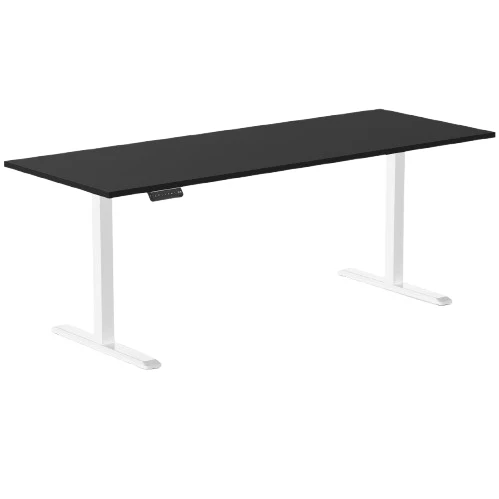 Desky Single Sit Stand Desk 200cm Black Desktop and White Frame
